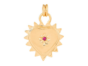 Sterling Silver Vermeil Spike Heart with Ruby in 14K Gold Micron, (SP-5925)