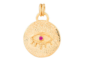 Sterling Silver Vermiel Evil Eye in Ruby, in 14K Gold Micron, (SP-5924)