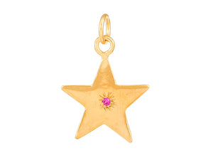 Sterling Silver Vermeil Star with Ruby in 14K Gold Micron Vermeil, (SP-5922)