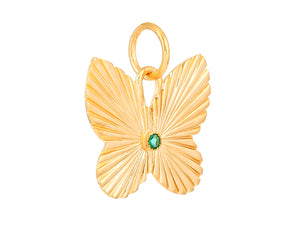 Sterling Silver Vermeil Large Fluted Butterfly with Emerald,  (SP-5949)