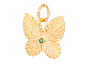 Sterling Silver Vermeil Large Fluted Butterfly with Emerald,  (SP-5949)