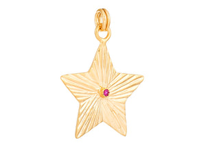 Sterling Silver Vermeil Fluted Star Charm with Ruby, (SP-5952)