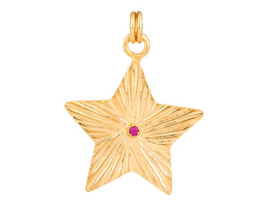 Sterling Silver Vermeil Fluted Star Charm with Ruby, (SP-5952)