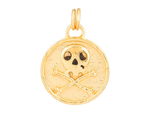 Sterling Silver Vermeil Skull Medallion in 14K Gold Micron, (SP-5945)