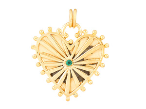 Sterling Silver Vermeil Emerald Heart Medallion in 14K Gold Micron, (SP-5943)