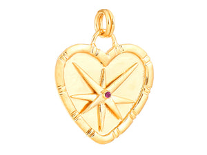 Sterling Silver Vermeil Large Starburst Heart with Ruby, (SP-5950)