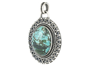Sterling Silver Natural Turquoise Artisan Pendant, (SP-5990)