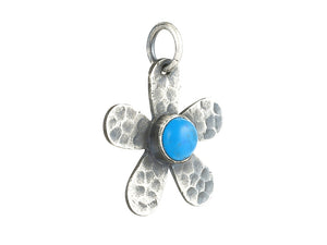 Sterling Silver Natural Turquoise Flower Artisan Pendant, (SP-5992)