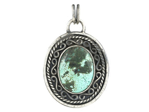 Sterling Silver Natural Turquoise Antique Artisan Pendant, (SP-5982)