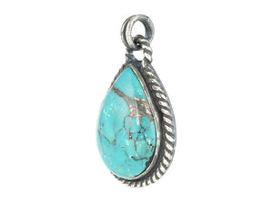 Sterling Silver Natural Turquoise Teardrops Artisan Pendant, (SP-5969)
