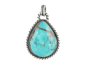 Sterling Silver Natural Turquoise Teardrops Artisan Pendant, (SP-5969)