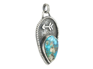 Sterling Silver Natural Turquoise Arrow Drop Artisan Pendant, (SP-5988)