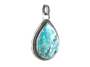 Sterling Silver Natural Turquoise Drop Artisan Pendant, (SP-5966)