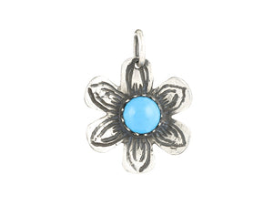 Sterling Silver Natural Turquoise Flower Artisan Pendant, (SP-5994)