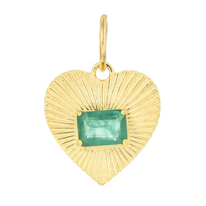 14k Solid Gold & Emerald Fluted Heart Pendant,  (14K-DP-166)