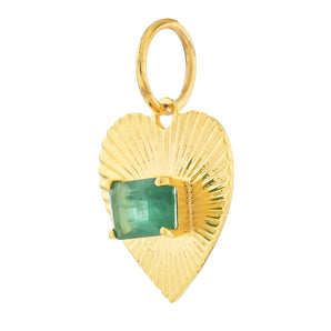 14k Solid Gold & Emerald Fluted Heart Pendant,  (14K-DP-166)