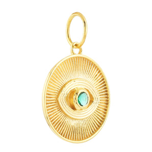 14k Solid Gold & Diamond Fluted Evil Eye Pendant,  (14K-DP-167)