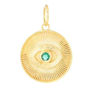 14k Solid Gold & Diamond Fluted Evil Eye Pendant,  (14K-DP-167)