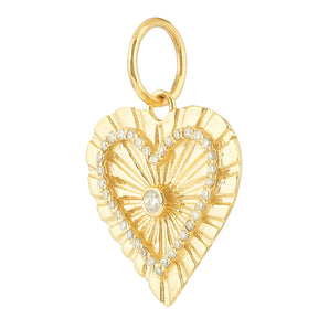 14k Solid Gold & Diamond Fluted Heart Pendant,  (14K-DP-164)