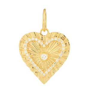 14k Solid Gold & Diamond Fluted Heart Pendant,  (14K-DP-164)