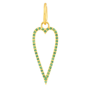 14k Solid Gold & Emerald Elongated Heart Pendant,  (14K-DP-165)