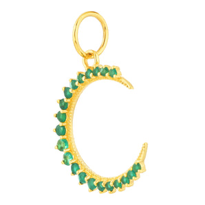 14k Solid Gold & Emerald Crescent Moon Pendant,  (14K-DP-153)