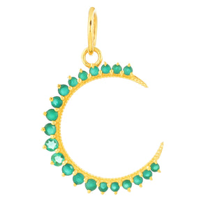 14k Solid Gold & Emerald Crescent Moon Pendant,  (14K-DP-153)