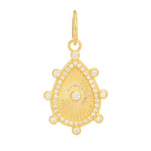 14k Solid Gold & Diamond Fluted Drop Pendant,  (14K-DP-162)