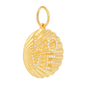 14k Solid Gold & Diamond Fluted LOVE Pendant,  (14K-DP-147)