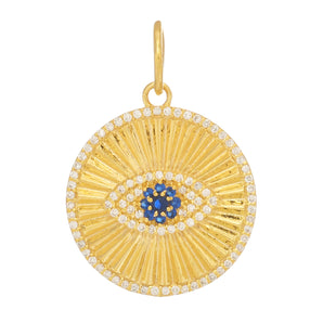 14k Solid Gold & Diamond Fluted Evil Eye Pendant,  (14K-DP-172)