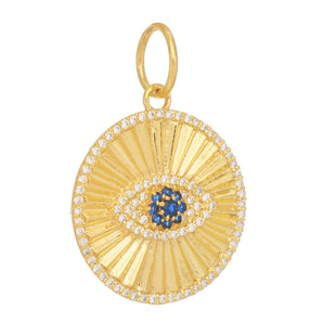 14k Solid Gold & Diamond Fluted Evil Eye Pendant,  (14K-DP-172)