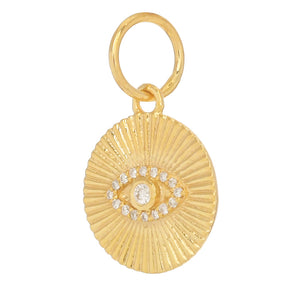 14k Solid Gold & Diamond Fluted Evil Eye Pendant,  (14K-DP-158)