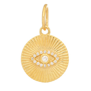 14k Solid Gold & Diamond Fluted Evil Eye Pendant,  (14K-DP-158)