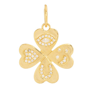 14k Solid Gold & Diamond Lucky CLOVER Pendant,  (14K-DP-148)