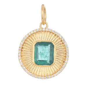 14k Solid Gold & Diamond & Emerald Fluted  Pendant,  (14K-DP-186)