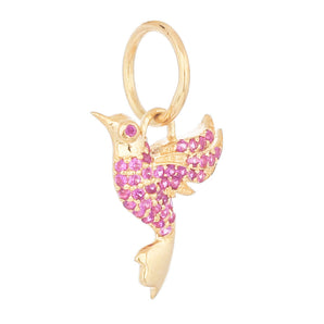 14k Solid Gold & Pink Sapphire Hummingbird pendant,  (14K-DP-198)