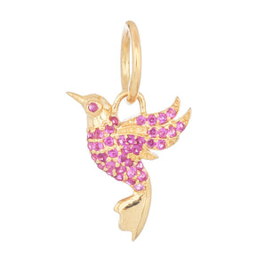 14k Solid Gold & Pink Sapphire Hummingbird pendant,  (14K-DP-198)