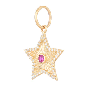 14k Solid Gold & Diamond & Ruby Star Pendant,  (14K-DP-160)