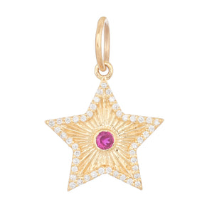 14k Solid Gold & Diamond & Ruby Star Pendant,  (14K-DP-160)