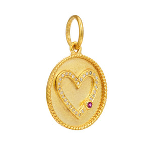 Pave Diamond & Ruby Circle Heart Pendant, (DPM-1349)