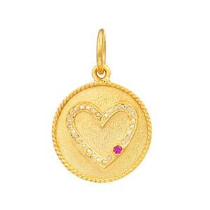 Pave Diamond & Ruby Circle Heart Pendant, (DPM-1349)