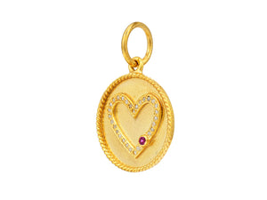 Pave Diamond & Ruby Circle Heart Pendant, (DPM-1349)