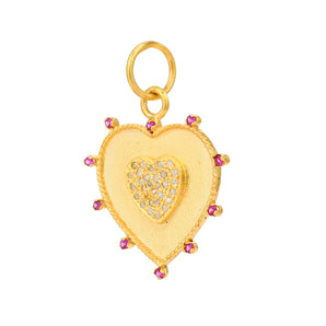 Pave Diamond & Ruby Love Heart Pendant, (DPM-1362)