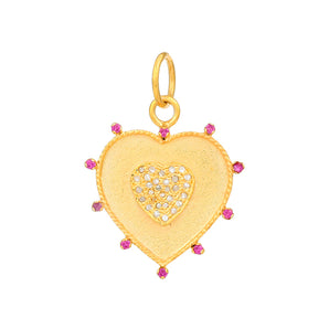 Pave Diamond & Ruby Love Heart Pendant, (DPM-1362)