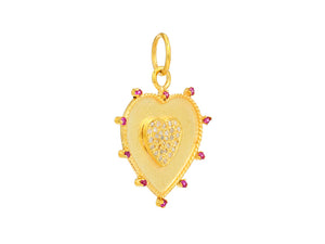 Pave Diamond & Ruby Love Heart Pendant, (DPM-1362)