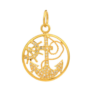 Pave Diamond Cross Anchor Wheel Captain Pendant, (DPM-1365)