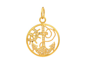 Pave Diamond Cross Anchor Wheel Captain Pendant, (DPM-1365)