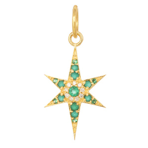 14k Solid Gold & Diamond Emerald Starburst Pendant,  (14K-DP-177)