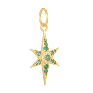 14k Solid Gold & Diamond Emerald Starburst Pendant,  (14K-DP-177)