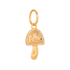 14k Solid Gold & Diamond Musroom Pendant,  (14K-DP-188)